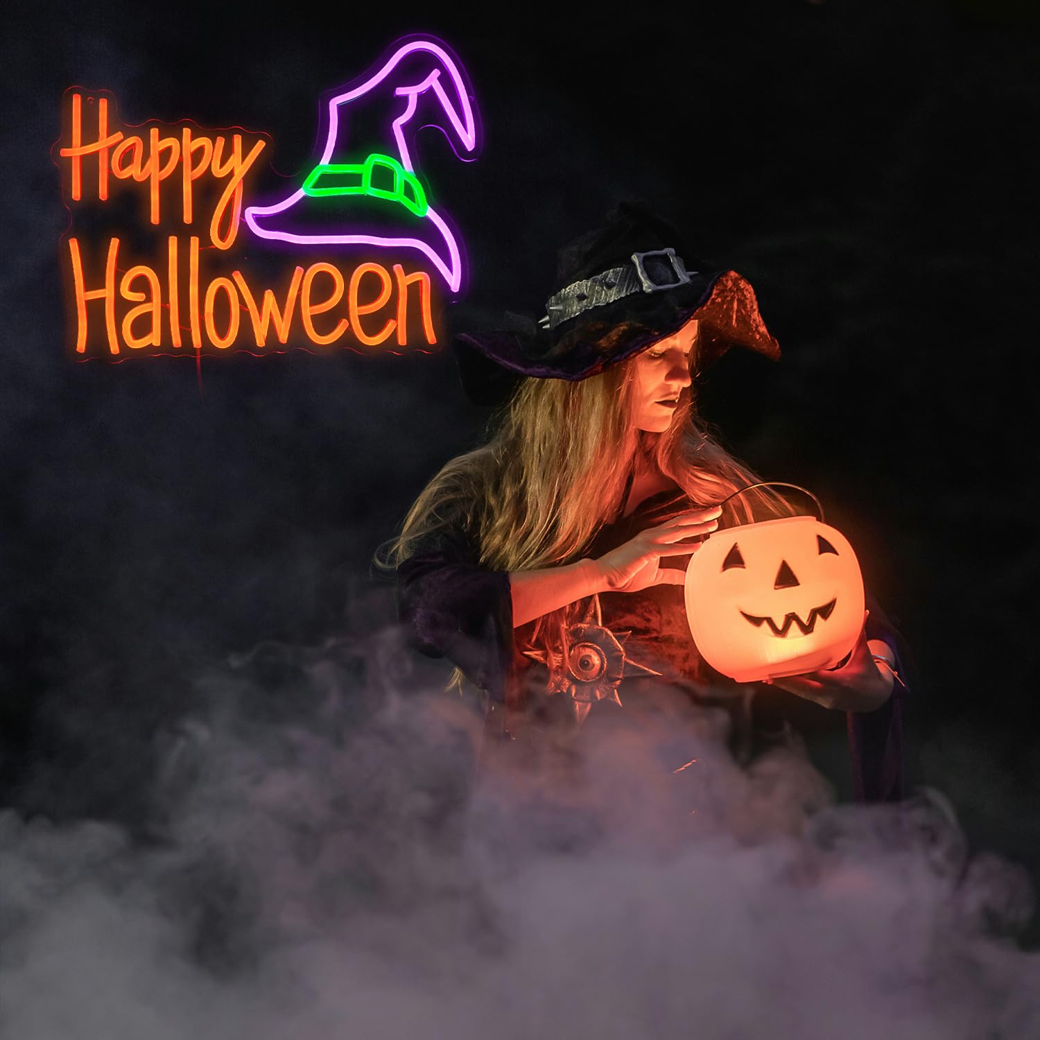 ハッピーハロウィンネオンサイン ミステリアスパープルグリーンハットLEDネオンa Amazon.co.jp: ハッピーハロウィンネオンサイン ミステリアスパープル