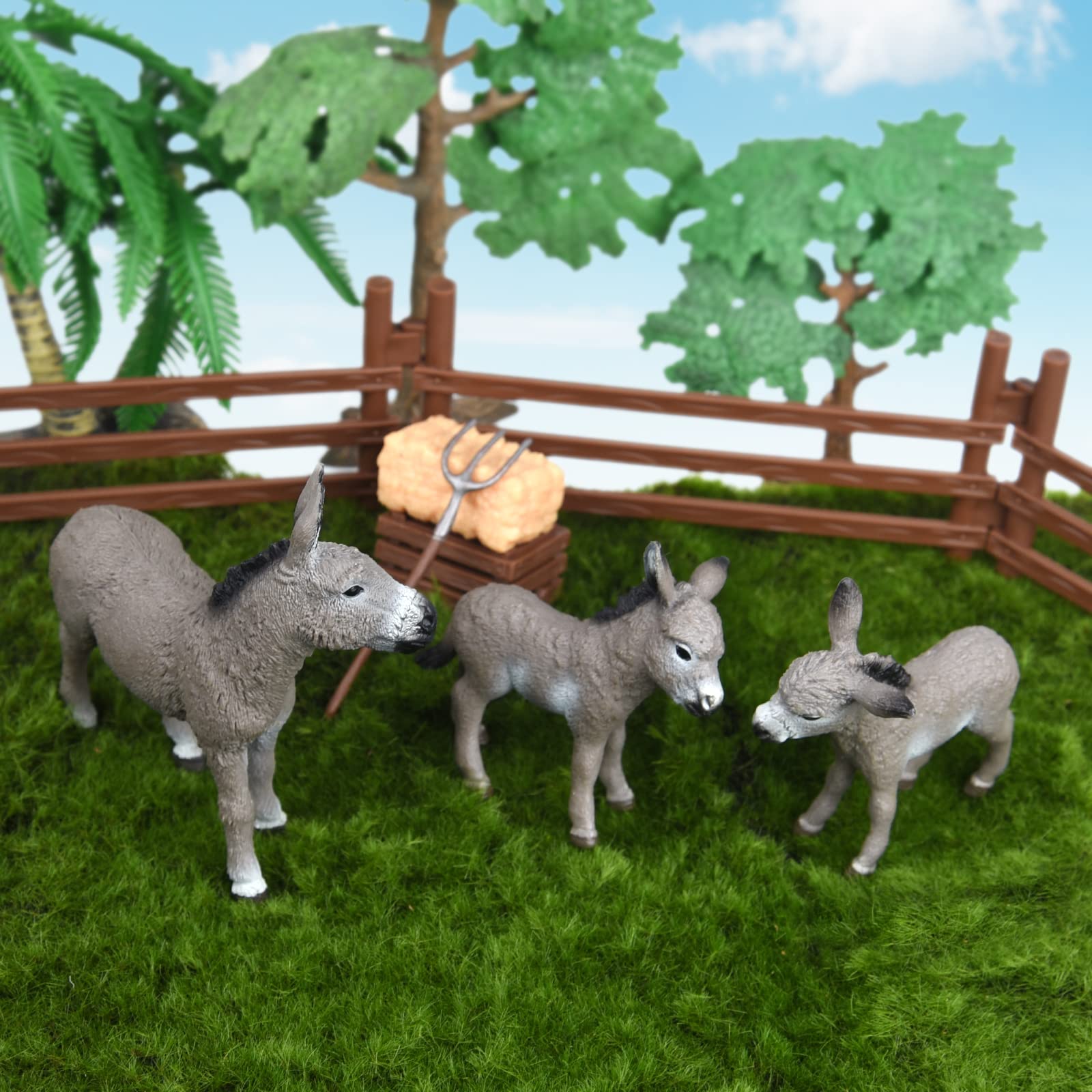 ELECLAND 3 Figure Di Asino Giocattolo - Animali Fattoria Realistici Per Torte, Bomboniere E Decorazioni Feste