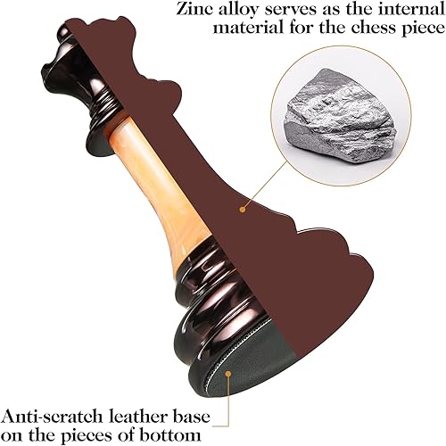 Miniatura 6 de Vamslove Piezas de ajedrez acrílicas pesadas solo con base de cuero, tamaño King de 3.5 pulgadas con ranuras de almacenamiento, 2 reinas