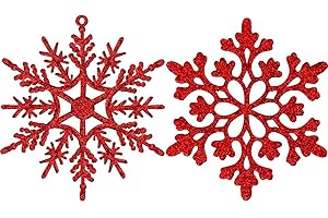 Glimmer on the Tree with 36 Pcs Red Plastic Christmas Glitter Snowflake Ornaments