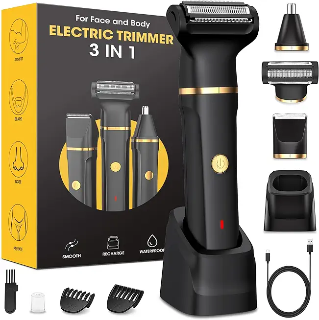 Intimrasierer Mann,3in1 Rasierer Herren Elektrisch/Nasenhaartrimmer, IPX7 Nass-Trockenrasierer 120 Min. Laufzeit,Rasierer Herren Intimbereich für Achselhöhle Beine Brust Leiste Nase,USB Ladestation