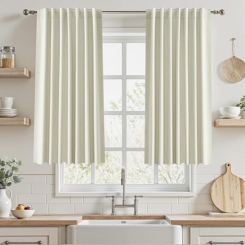 Miniatura 59 de UHITECH - Cortinas opacas de 84 pulgadas de largo, juego de 2 paneles de lino natural, 100% opacas, cortinas negras para dormitorio, sala de estar,