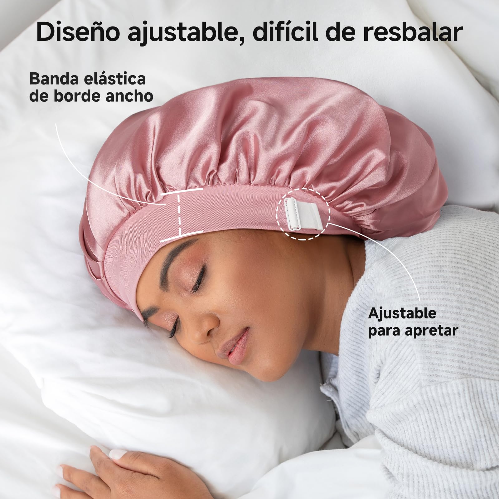 Umisleep Gorro de Seda para Dormir con Interior 100% Seda de Morera 6A de 22 Momme, Doble Capa – Gorro Grande para Pelo Rizado o Largo con Banda Ancha Ajustable, Antideslizante y ultrasuave
