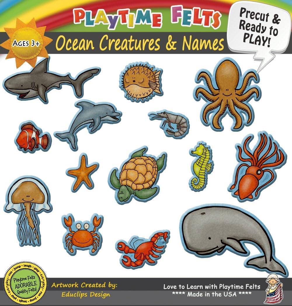 Ocean Creatures and Their Names | Felt Board Story Sets for Preschool Classroom | Reusable Felt Stories for Preschoolers