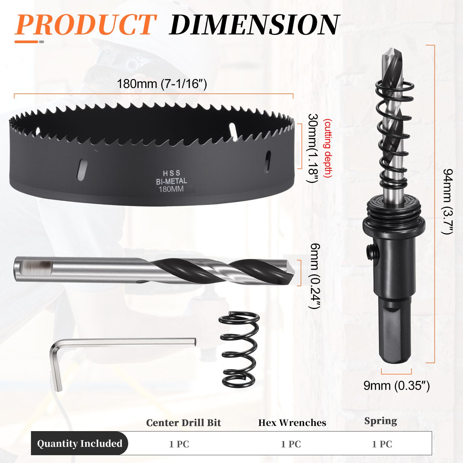 METALLIXITY Bi-Metal Hole Saw 7-1/16", M42 HSS Circular Head 180mm Hole Cutter with Center Drill Bit - Image 2