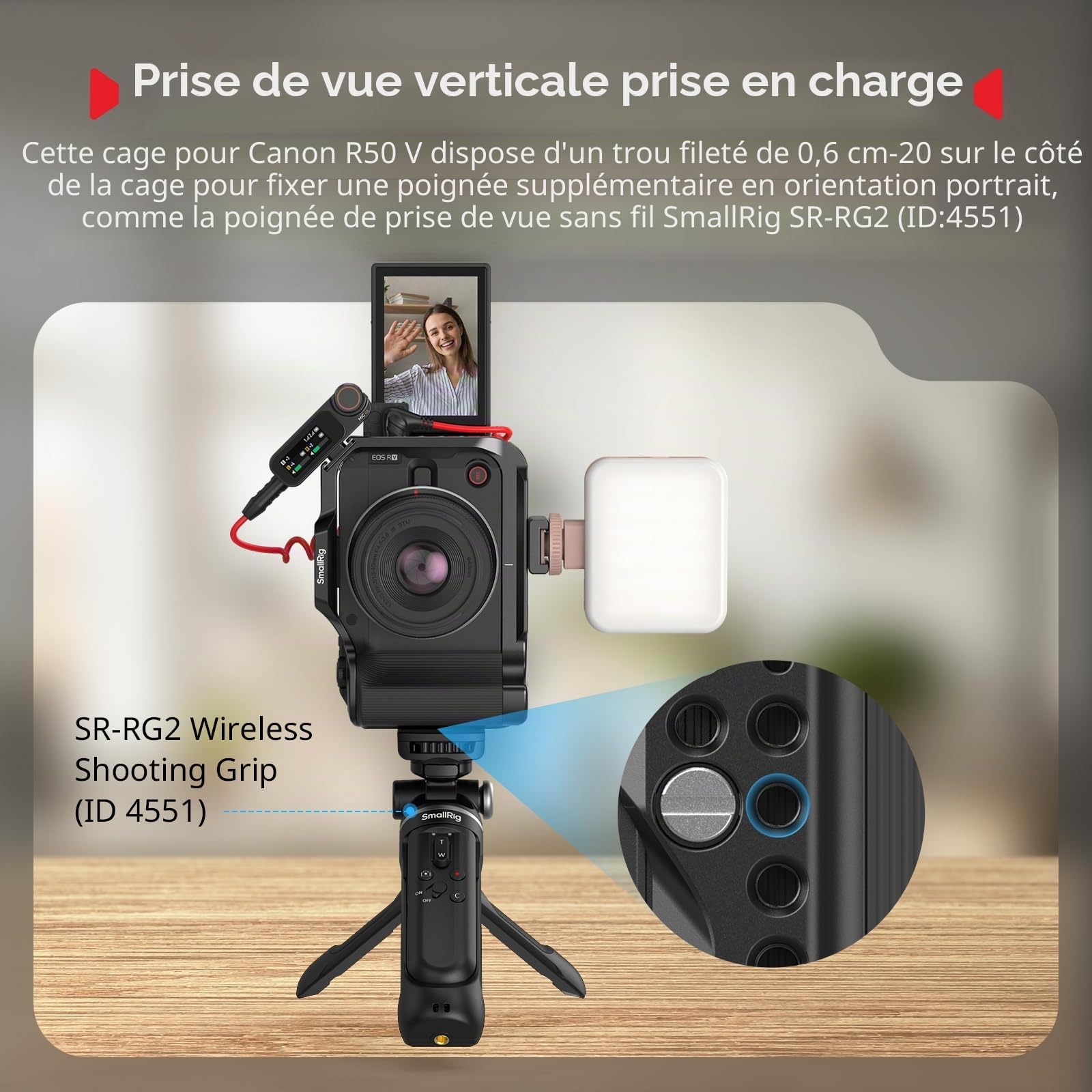 SMALLRIG Cage R50 V pour Canon R50V, Cage Complète avec Poignée en Silicone, Poignée Supérieure pour Arri, Serre-Câble pour HDMI, Griffe Porte-Accessoires Intégrée, Plaque QR pour Arca - 5766