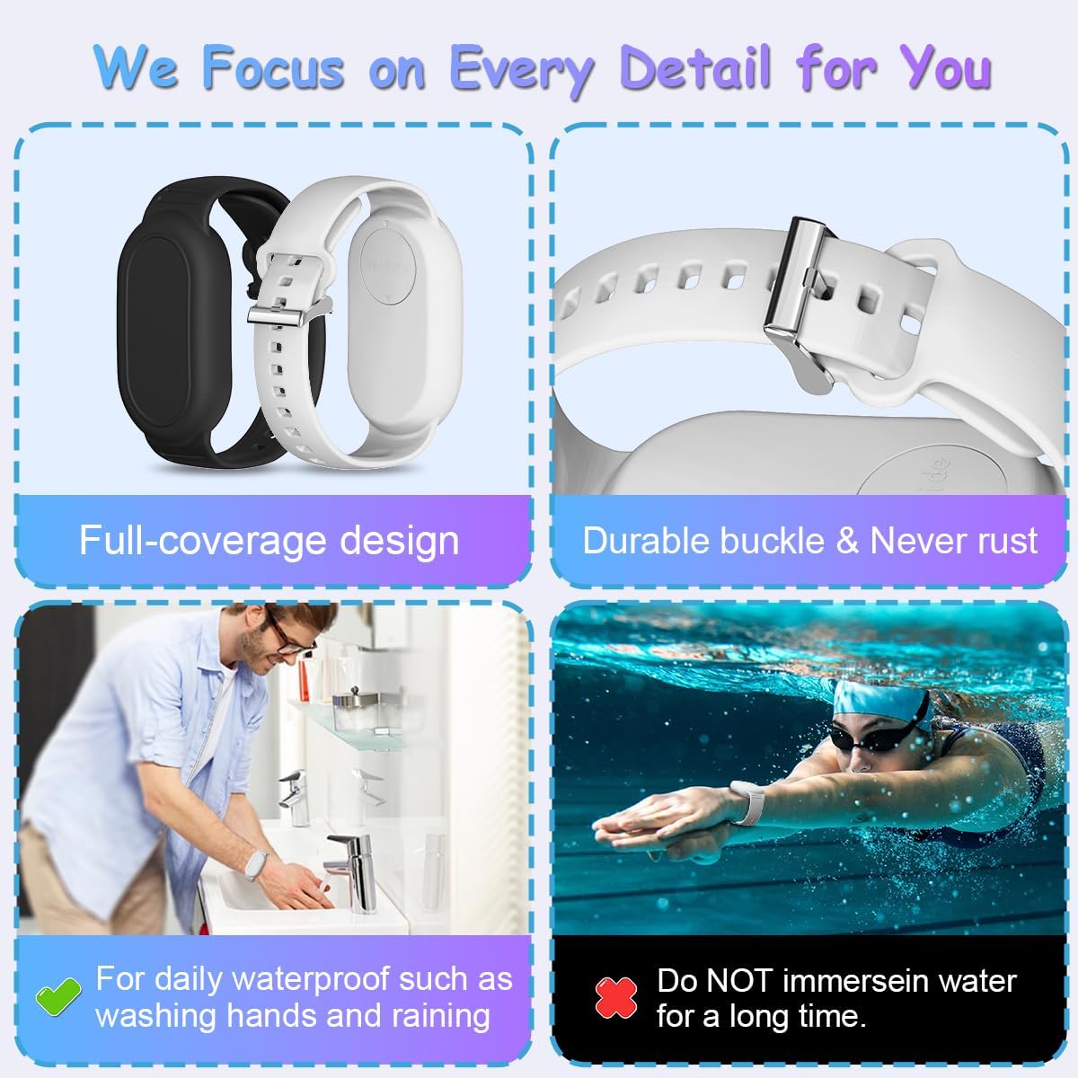 for Samsung Galaxy SmartTag 2 Wristband Holder [2-Pack], Soft Silicone Wristband Smart Tag 2 Holder Kids Bracelet Galaxy Smart Tag 2 Case for Child Elderly (Black+White) image 5