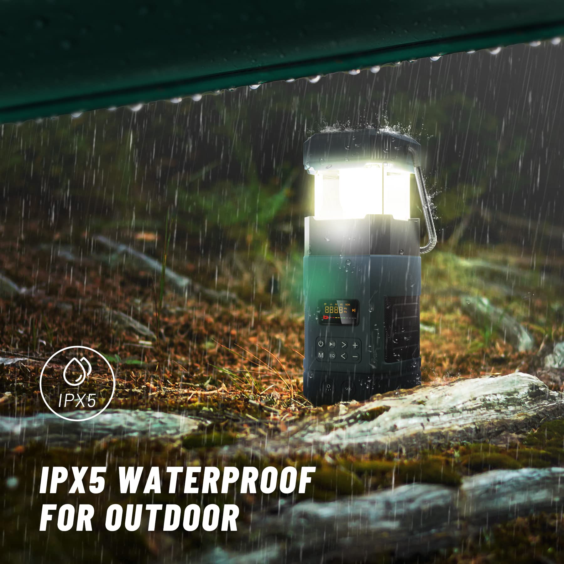 Libovgogo Lanterna da campeggio LED di emergenza DF-585,Altoparlante Bluetooth impermeabile IPX5,Radio di allarme meteo NOAA a manovella con pannello solare,Radio AM FM portatile con torcia,Caricatore