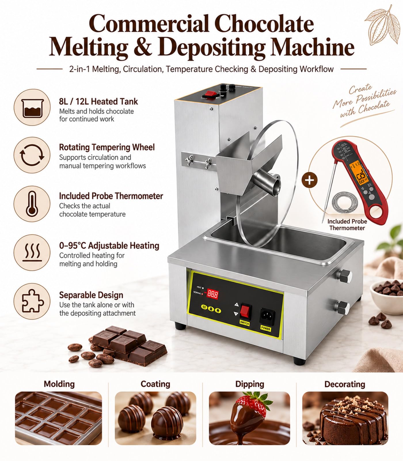 Macchina per miscelare e sciogliere Il Cioccolato 220V-8L