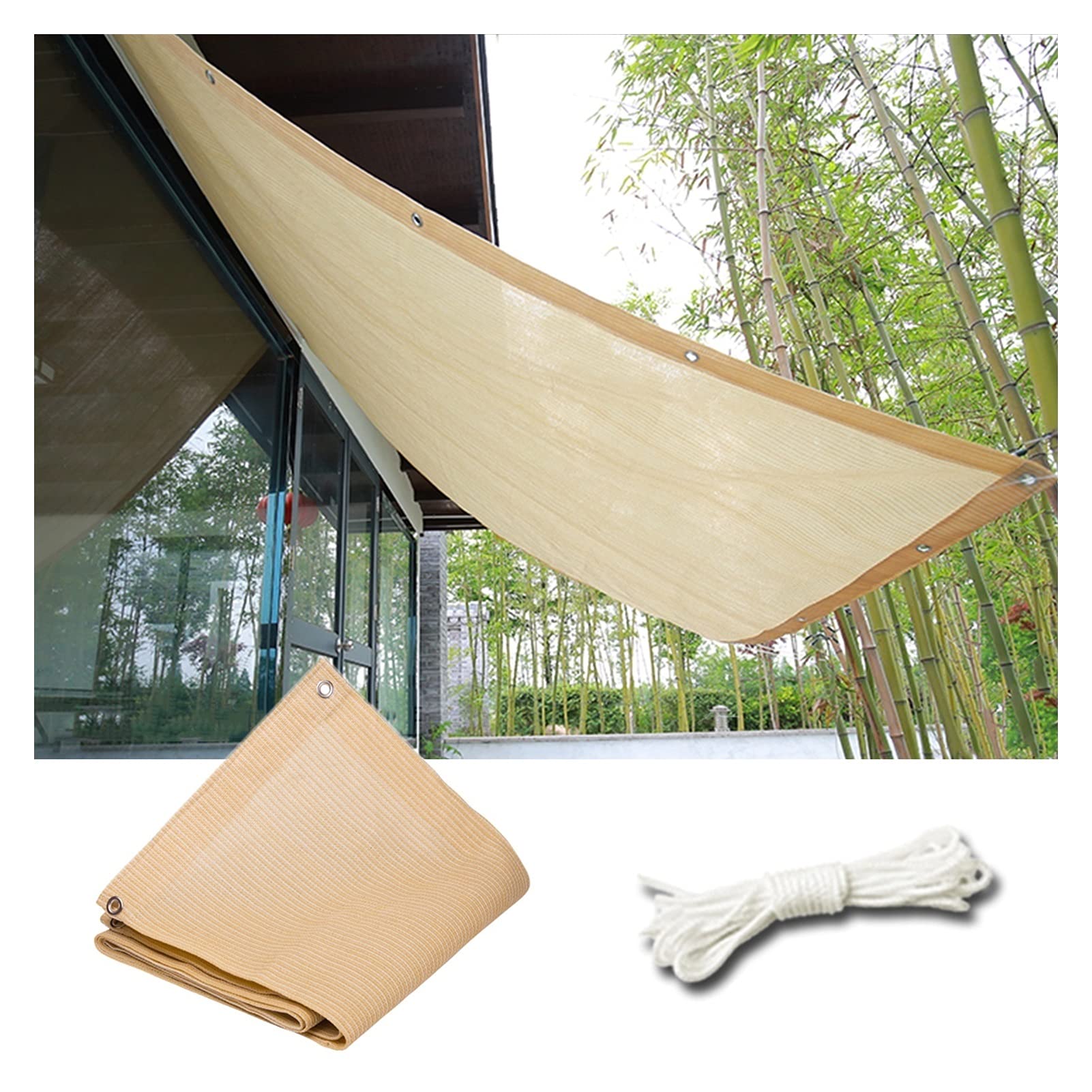 KLGFBDC Beige HDPE Shade Sail Outdoor UV Protection Canopy with Grommets for Patio Garden Conservatory Yard Size 300x400cm