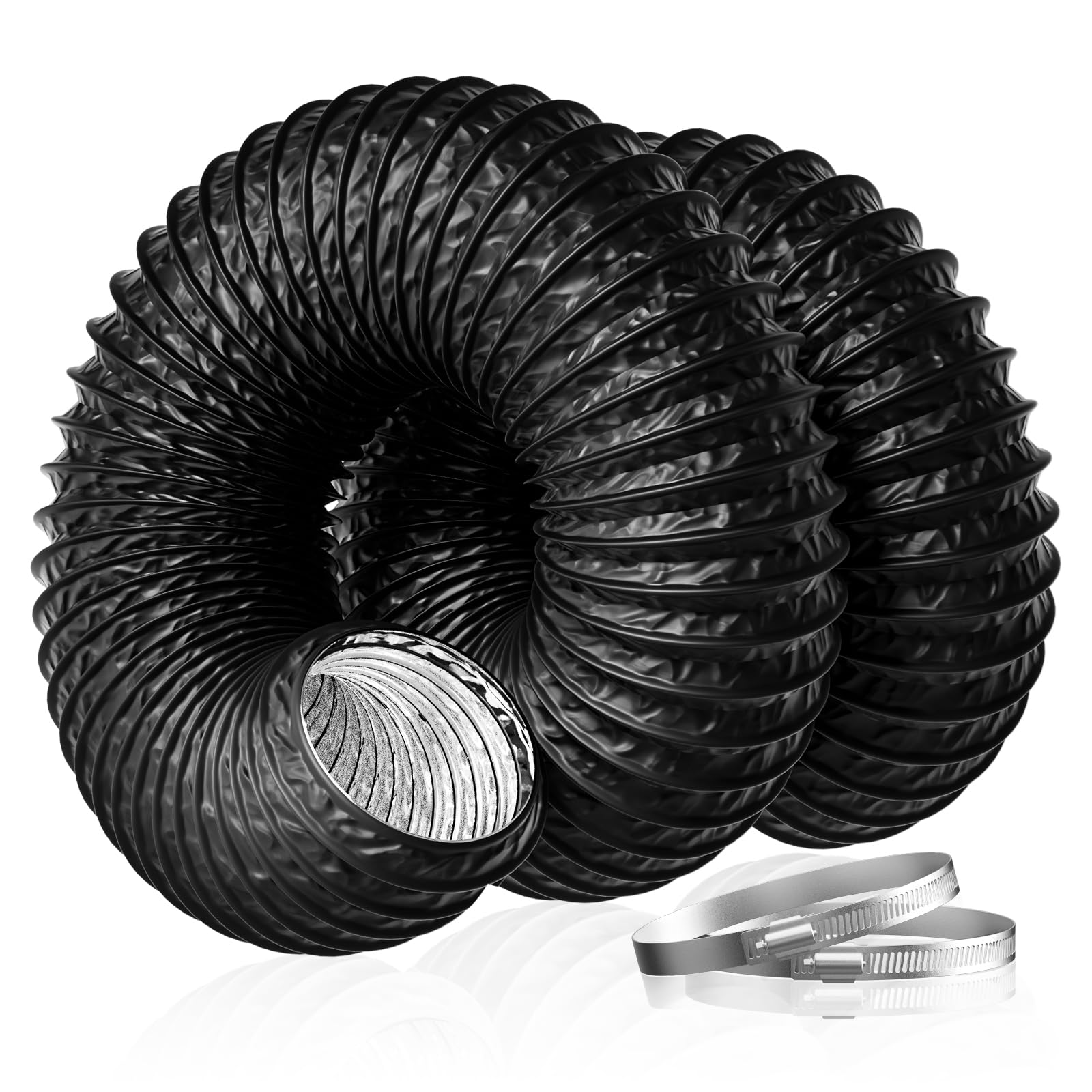 Hon&Guan 3 Inch PVC Aluminium Flexible ducting Hose 75mm x 2.5m Air Ducting Vent Hose Pipe for Tumble Dryer, Cooker Hood, Extractor Fan, Air Condition - Black