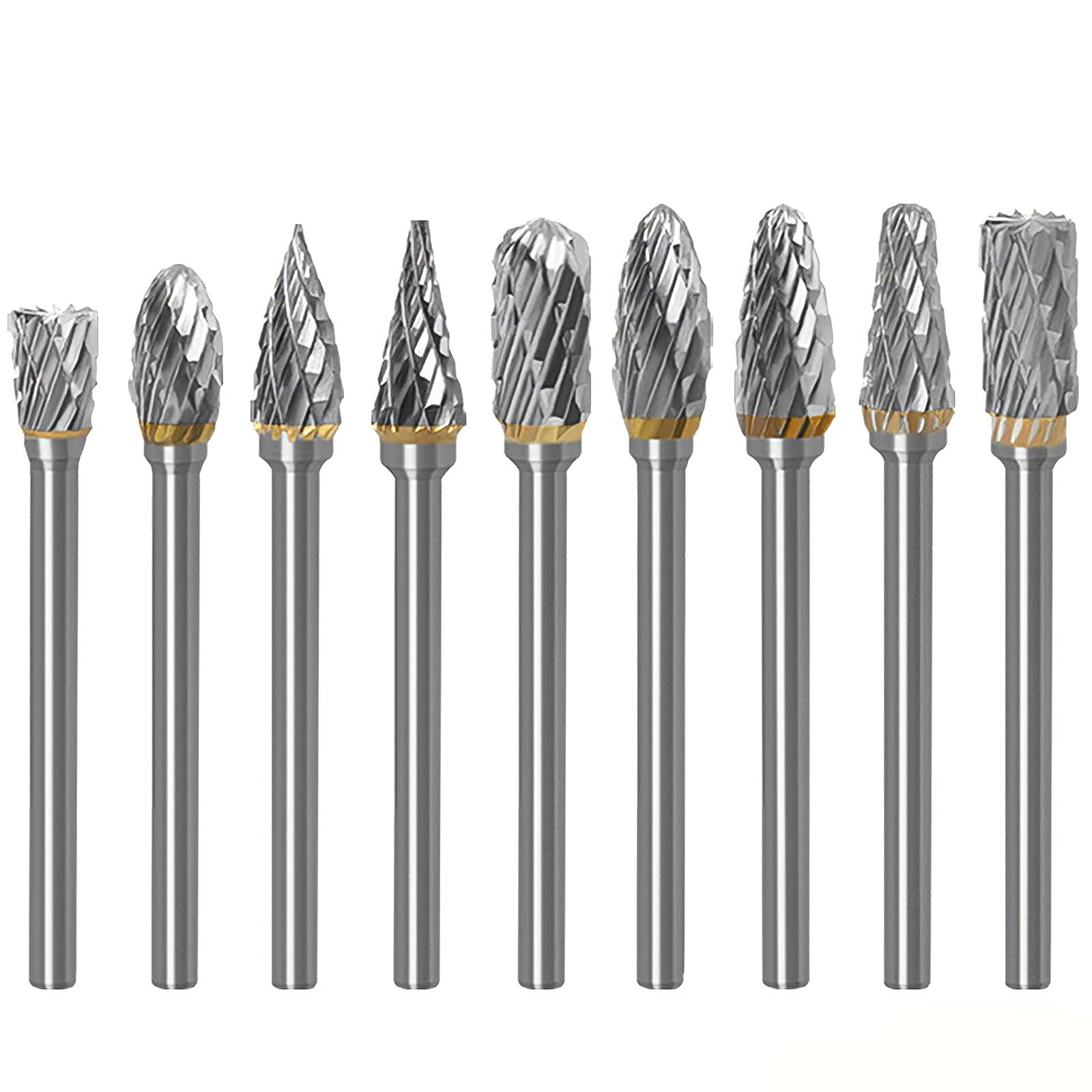 Tungsten Carbide Rotary Burr Set 3mm Shank Double Cut 10-Piece