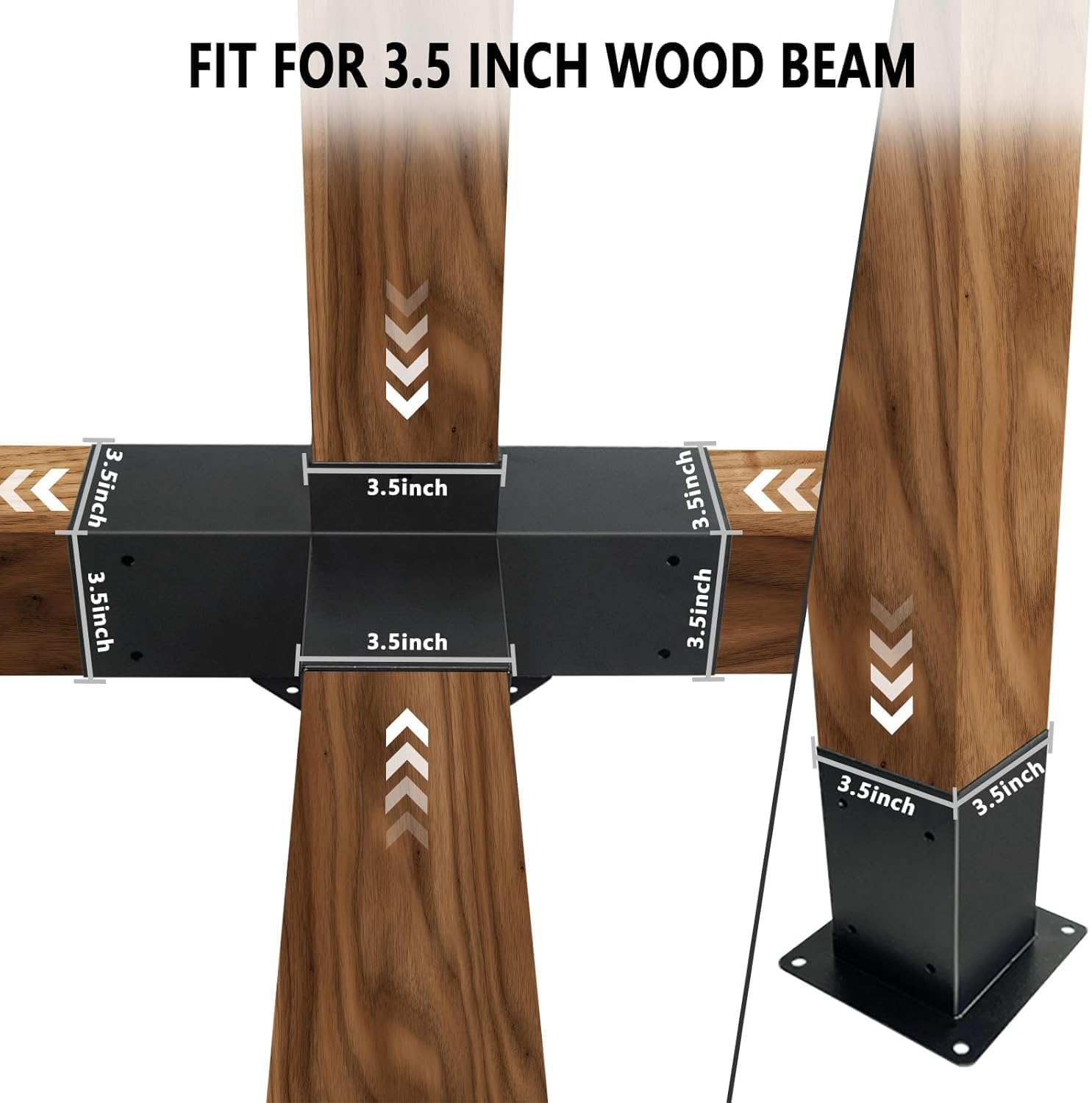 4-Way Right Corner Pergola Brackets Kit, Woodwork Brackets with Post Anchors for 4x4(Actual:3.5"x3.5") Wood Beams for Patio Pergola,Log Cabin Gazebo W/Hardware (2 Pack)