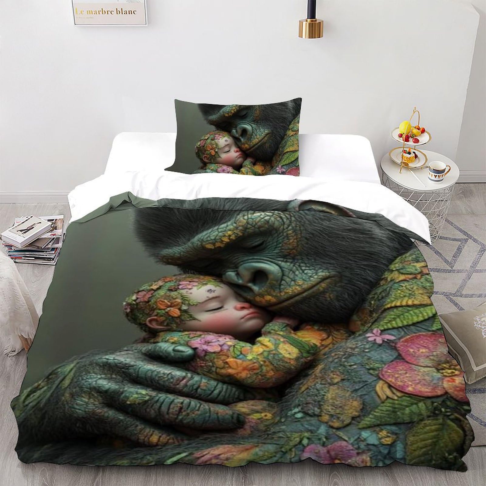 Housse de couette gorille 135x200 single en microfibre imprimé 3D animaux pour lit une place