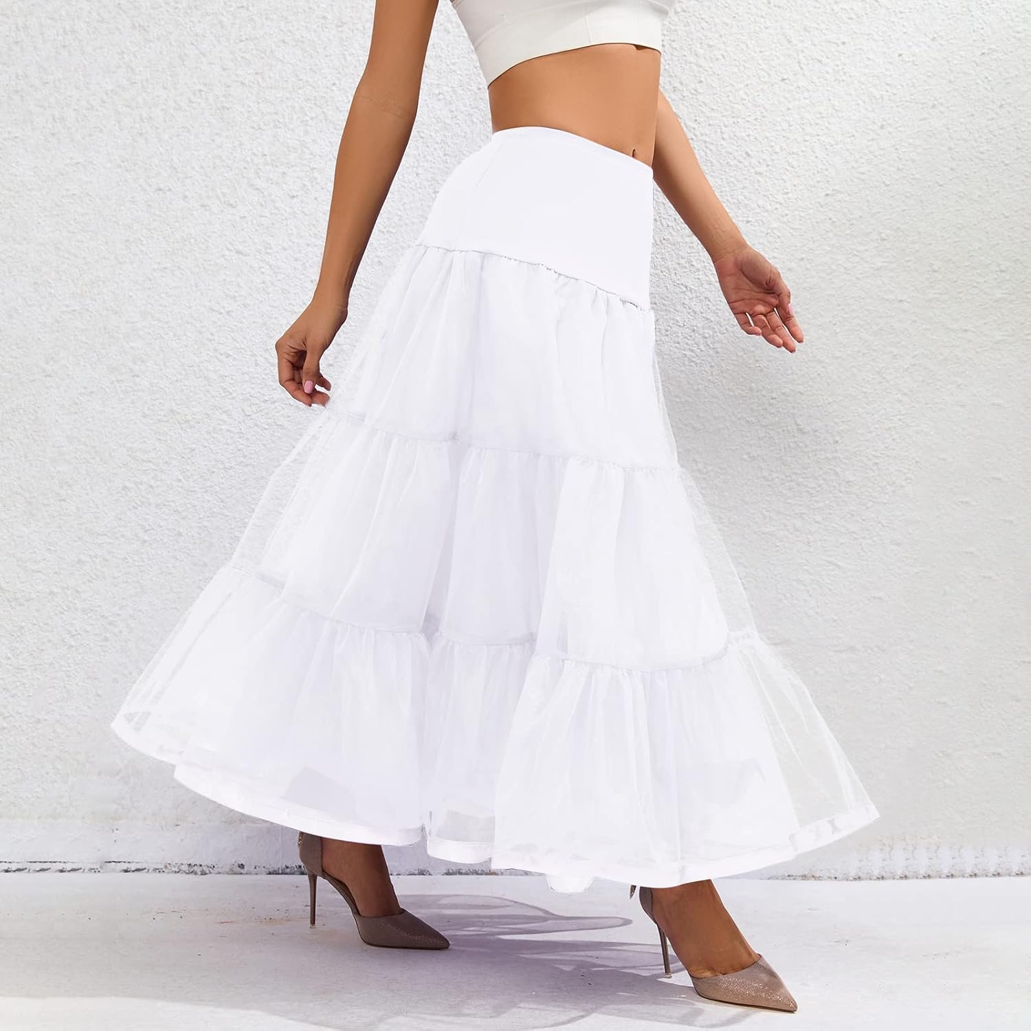 Women's 1950s Petticoat Lightweight Vintage Skirt Elastic High Waist A-Line Floor Length Ballet Underskirt - Image 4