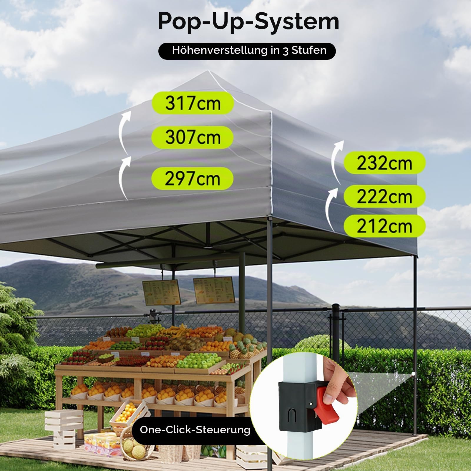 Aoxun Faltpavillon 3x3m Wasserdicht Pop Up Pavillon Rollentasche | Wasserdichter 3x3m Pop Up Faltpavillon mit Rollentasche und Sandsäcken für schnellen Schutz im Garten oder beim Camping