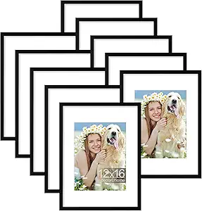 decorUhome 12x16 Picture Frame Set of 10, Display Photos 8.5x11 with Mat or 12x16 Unmatted for Picture Frames Collage Wall Decor, Black