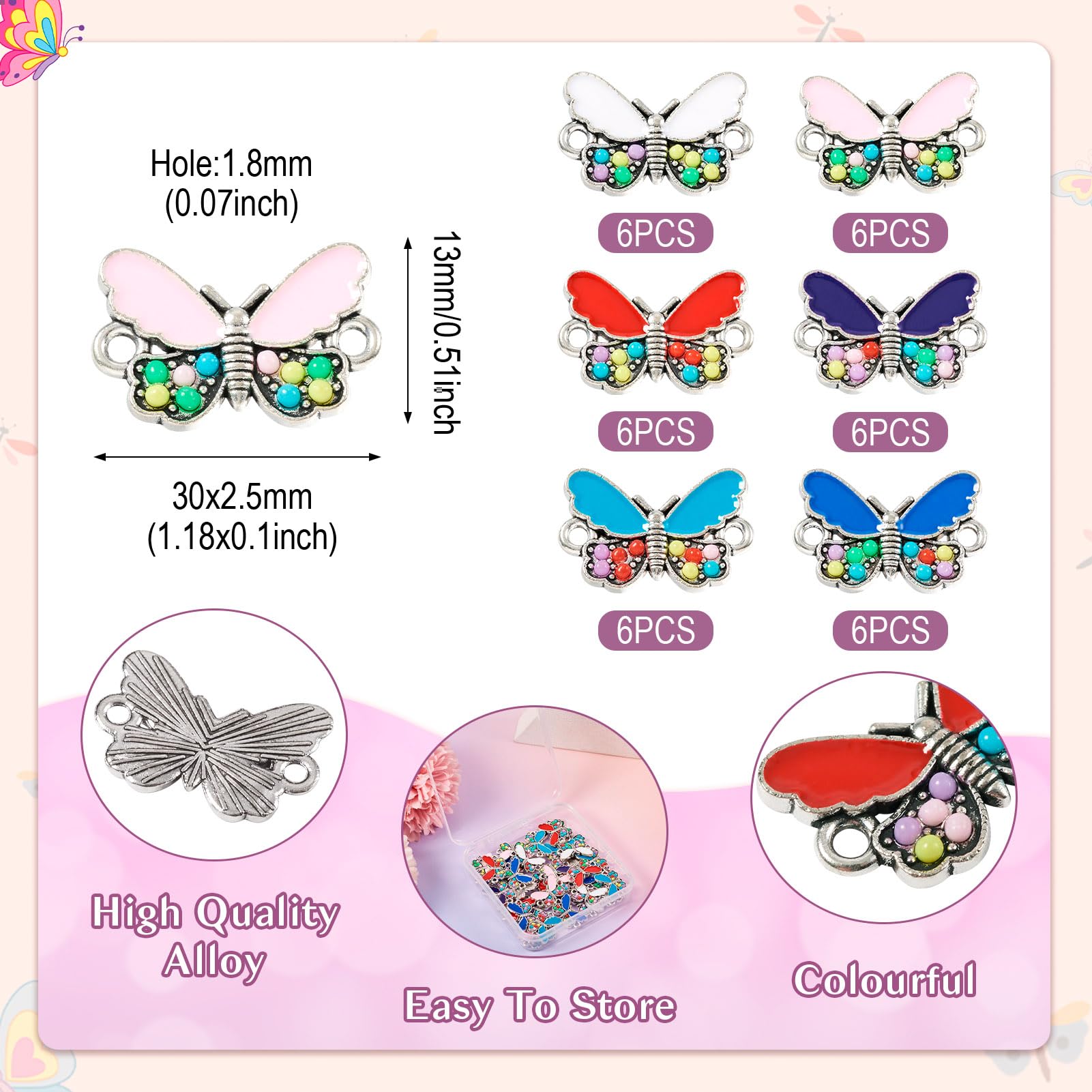 Spritewelry 36Pcs Butterfly Alloy Enamel Connector Charms Link Pendants for DIY Earrings Bracelets Necklace Jewelry Making - Image 3
