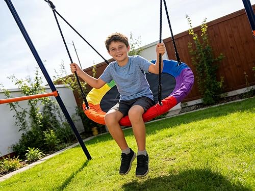 Miniatura 3 de ZENY Juego de columpio para patio de recreo para niños para exteriores, columpio de tela redonda Oxford de 40 pulgadas y soporte de columpio de