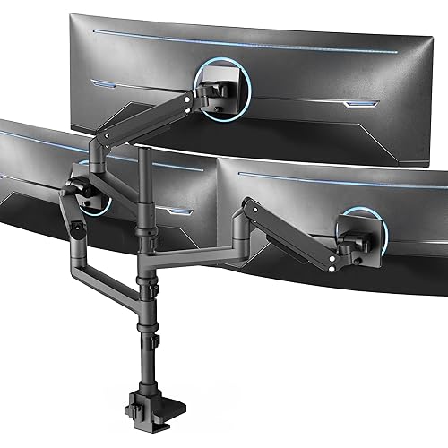 VIVO Pneumatic Arm Triple Ultrawide Monitor Extra Tall Desk Mount for Up to 49 inch Screens, Heavy Duty Clamp, Holds 3 Ultra Wides Up to 44 lbs, Black, STAND-V300D
