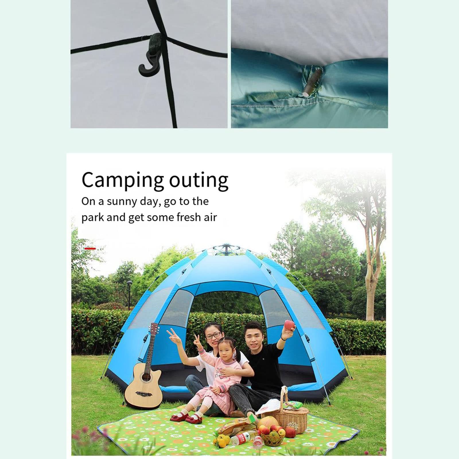 Familia Completamente Automática para Varias Personas Camping Doble Capa A Prueba De Lluvia Y A Prueba De Sol Campo De Ocio Tienda De Campaña Hexágono De Gran Espacio,Blue