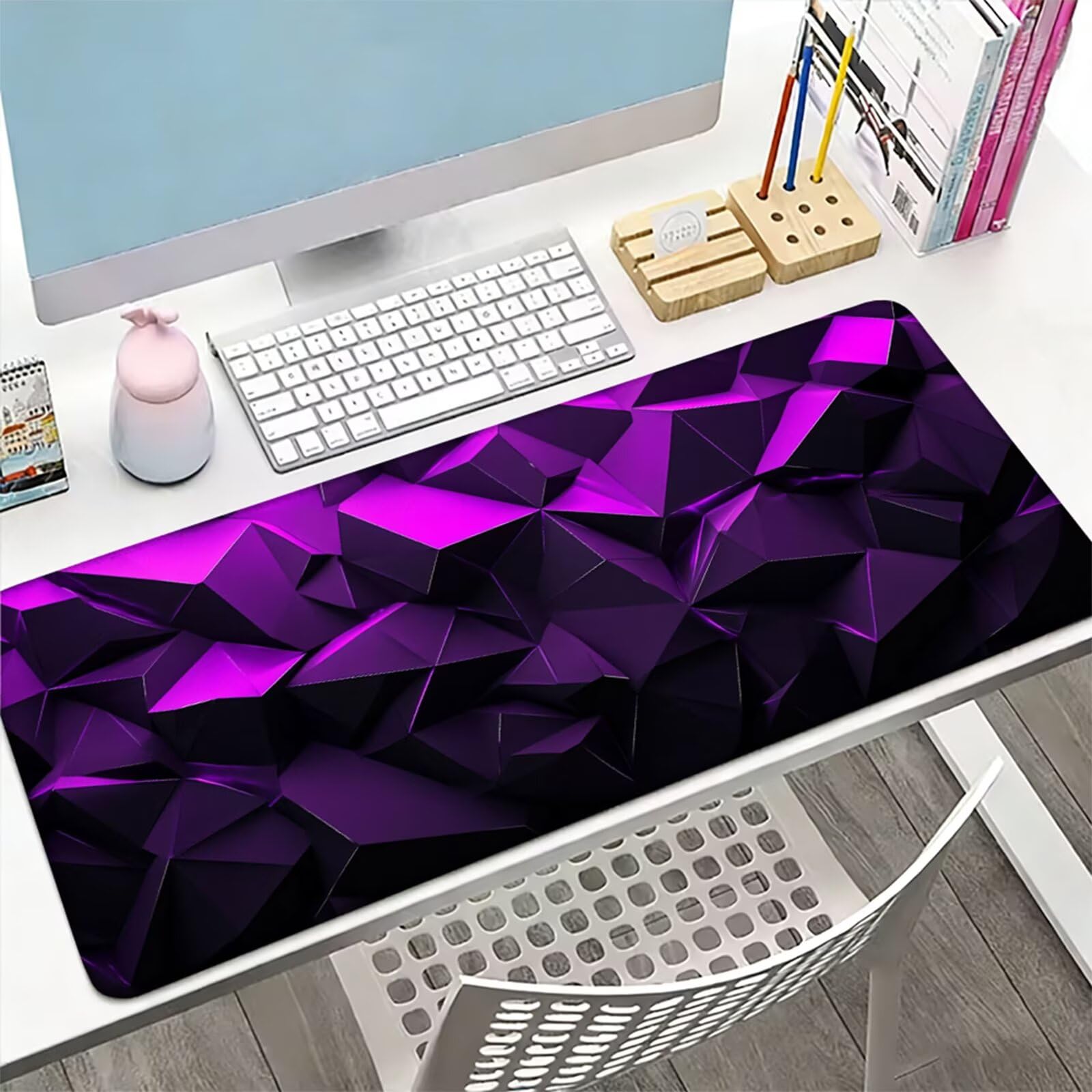 Podkładka pod mysz XXL 1200 x 600 x 3 MM, fioletowa duża podkładka pod mysz z wodoodporną i antypoślizgową geometrią pod ręką zszyte krawędzie, poprawia precyzję i szybkość dla gracza W-100