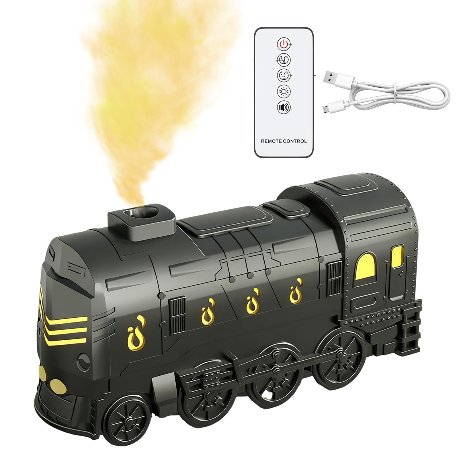 Diffuseur d'Air 7 Lumières de Couleur Train Humidificateur Décor | Humidificateur de avec Télécommande pour Maison Salon Lieu de Travail Studio de Yoga Méditation Spa Hôtel Coin