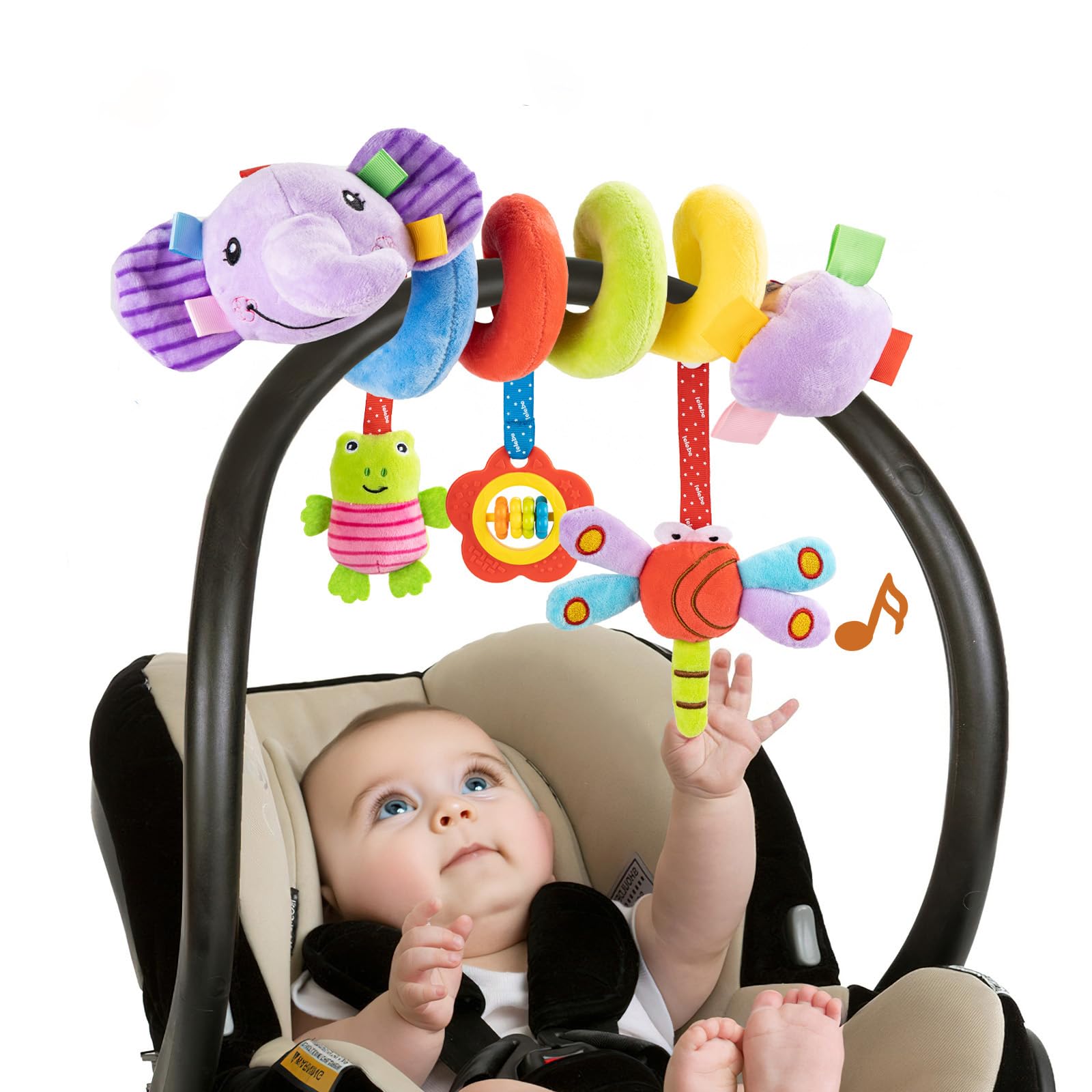 Funsland Giocattolo a Spirale Passeggino Neonato - Giochi Passeggino Neonati Regalo per 0 3 6 Mesi, Peluche Giocattolo a Spirale per Culla Neonato/Seggiolino Auto, Viola Elefante