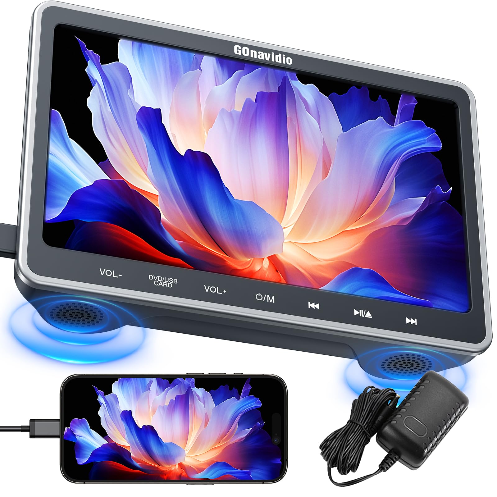 GOnavidio 10,5 écran Enfant appuie tête, Lecteur DVD Voiture avec 1080P HDMI in, Lecteur DVD Portable Voiture Compatible USB/TF, Slot in Design pour Enfant,Non Batterie