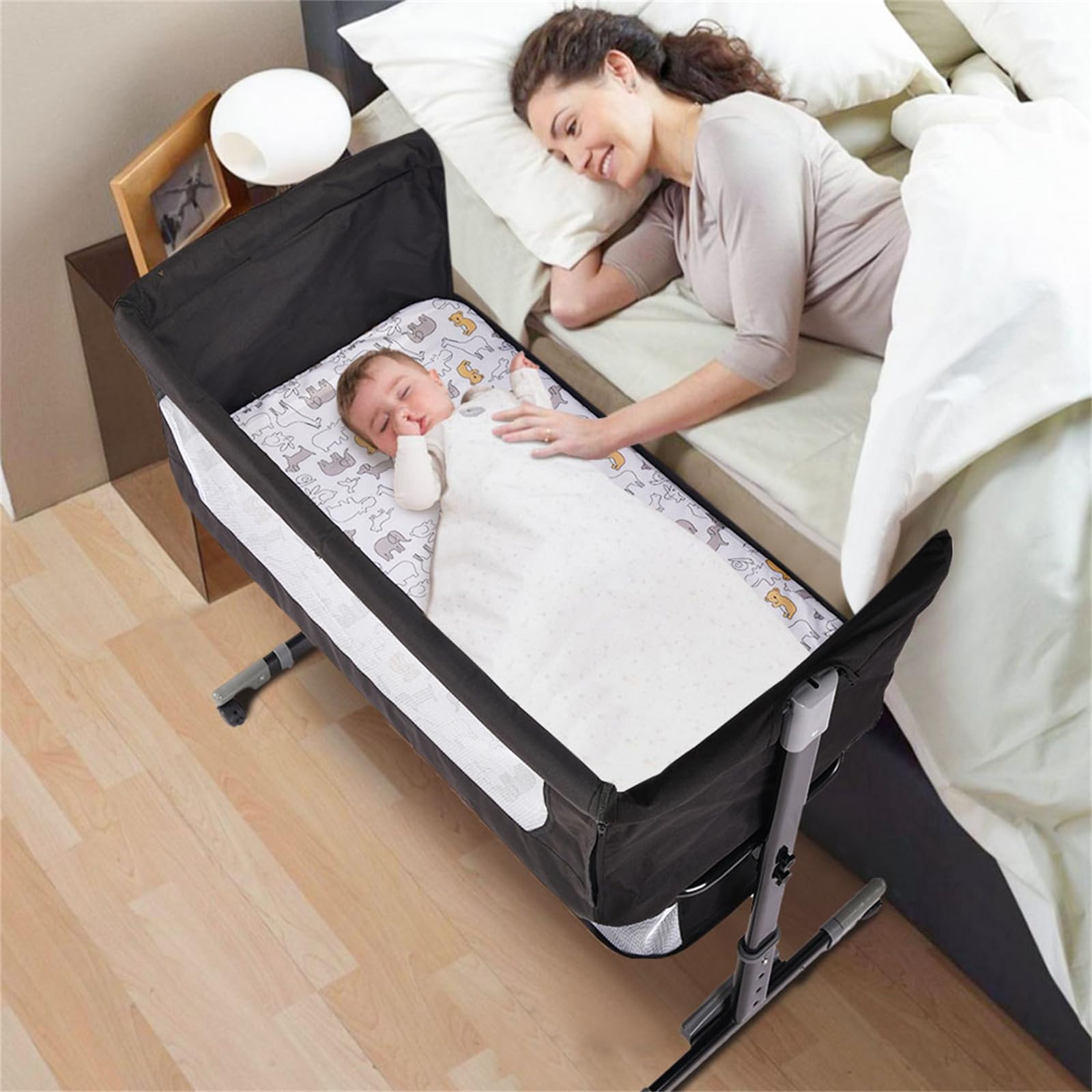 homewell Cododo Bebe 3 in 1 Letto Culla per Neonati, Letto Portatile con Borsa Portaoggetti, Ruote E Zanzariera