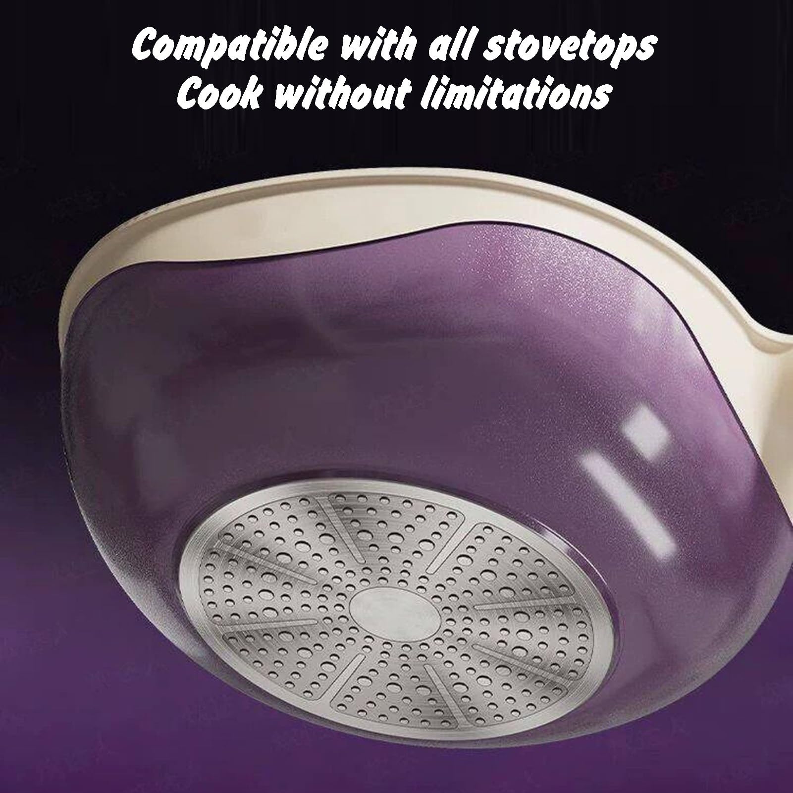 Genérico Wok, De Fondo Plano Cerámica Y Titanio Con Tapa, Superficie Antiadherente Natural Compatible Varias Estufas(32cm)