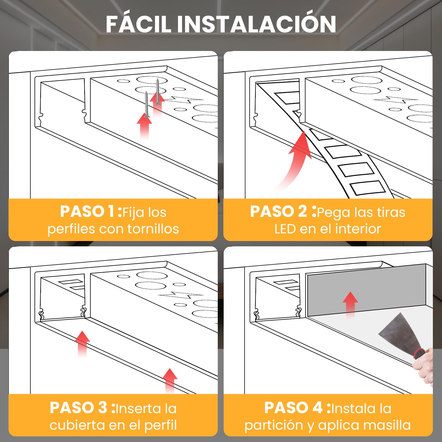 10 Pack 1,4M Perfil aluminio LED placa de yeso, perfil LED empotrado sin borde azulejos, riel de aluminio placa de yeso con difusor y tapas terminales, apto para techo, pared y bordes de azulejos(14M)