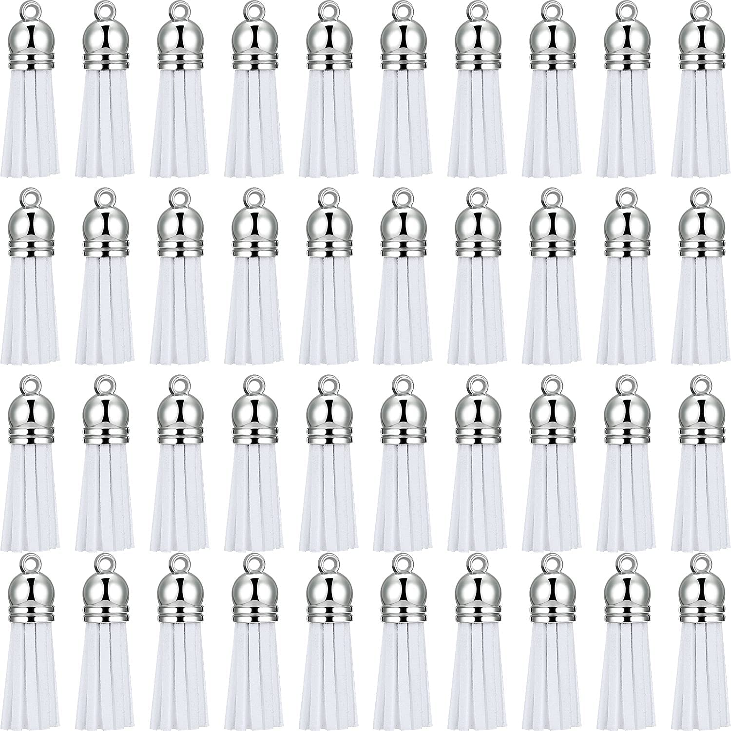 Livash White 100Pcs Keychain Tassels Faux Suede Leather Pendants Keychain Decoration For Diy Crafts Making Supplies (White)