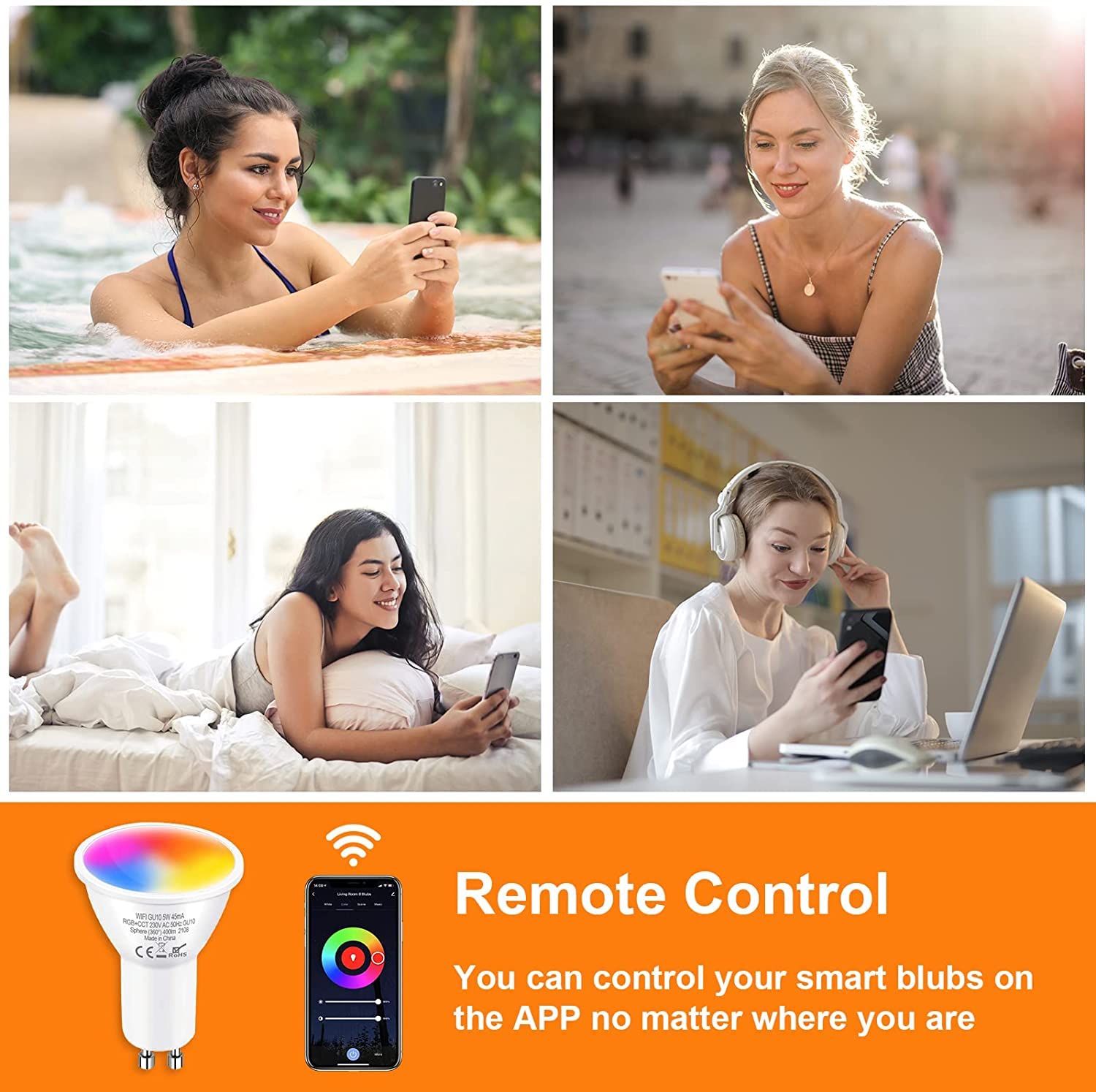 Lampadine LED Alexa Intelligente WiFi GU10 5W, Lampadina Dimmerabile Multicolore, Controllo App Compatibile con Alexa/Google Home, RGB&2700K-6500K Bianco Freddo Caldo, Nessun Hub Richiesto,4PCS
