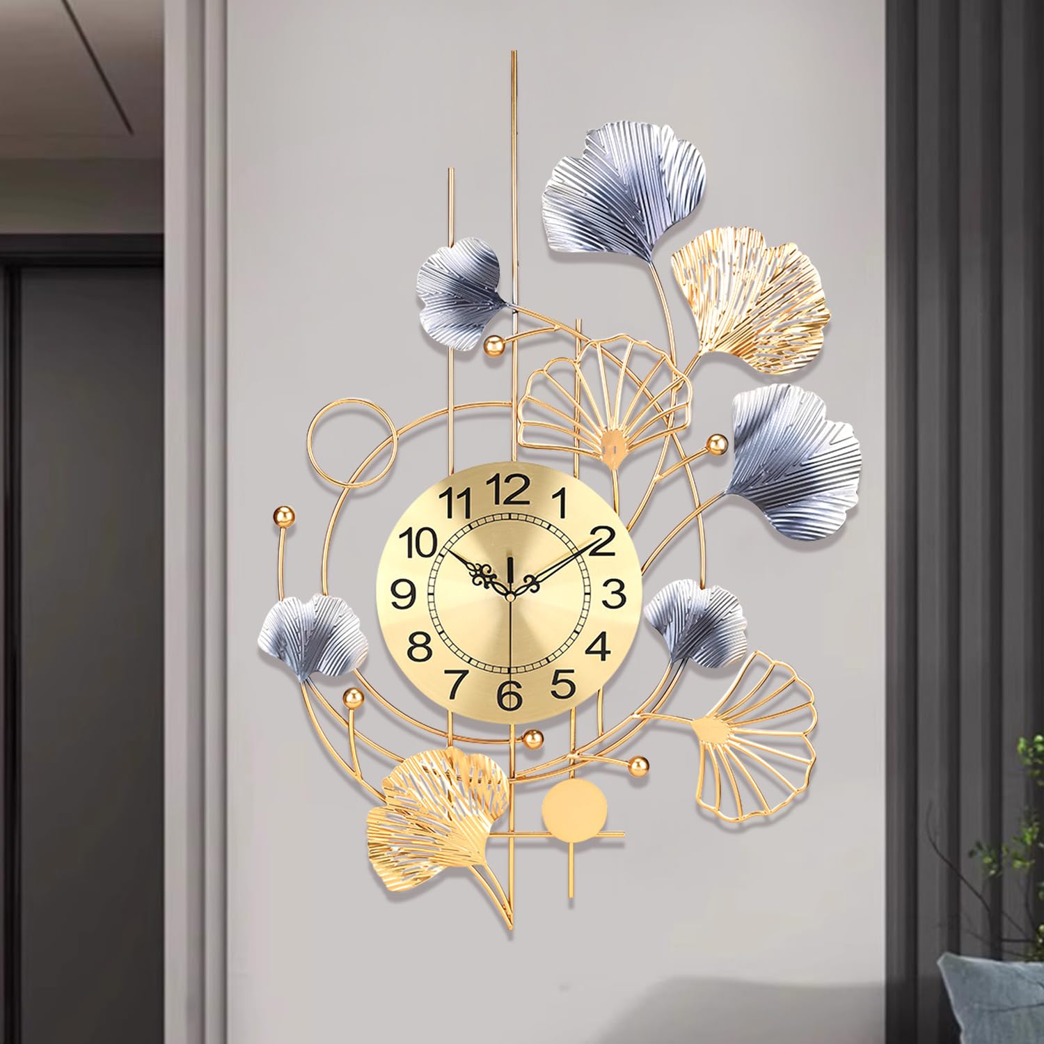 Gilacco Wall Clock,Large Wall Clocks for Living Room,Silent Non Ticking,Battery Operated Oversized Round Modern Wall Clock for Bedroom,Farmhouse,Office Wall Decor-22x31.5 Inch(Golden)