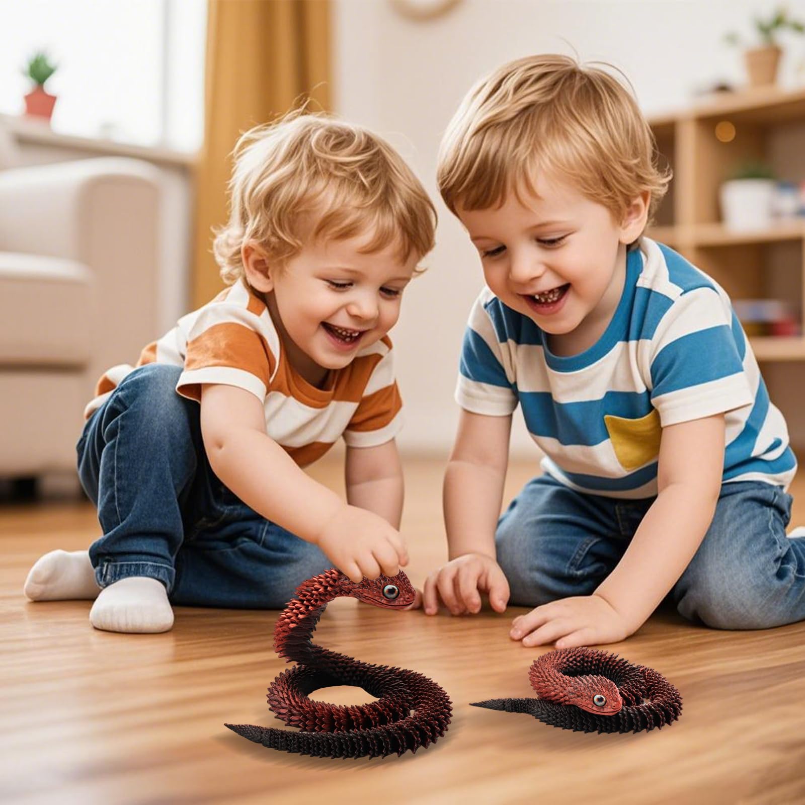 Joycabin Zabawka węża drukowana 3D, 60cm Elastyczne węże Fidget Toys, Model węża, Zabawki zwierząt drukowane 3D dla dzieci Prezenty Biurko Dekoracja domu (Czarno-czerwony)