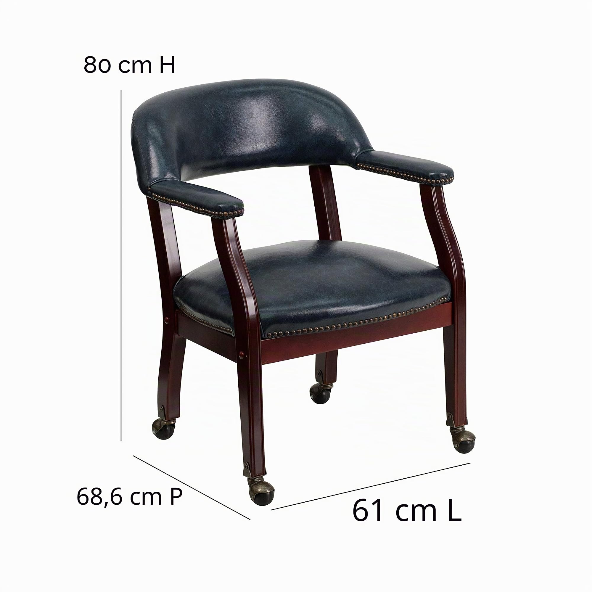 Flash Furniture Chaise de conférence avec Bordure cloutée et roulettes, Bois, Vinyle Bleu Marine, Lot de 1