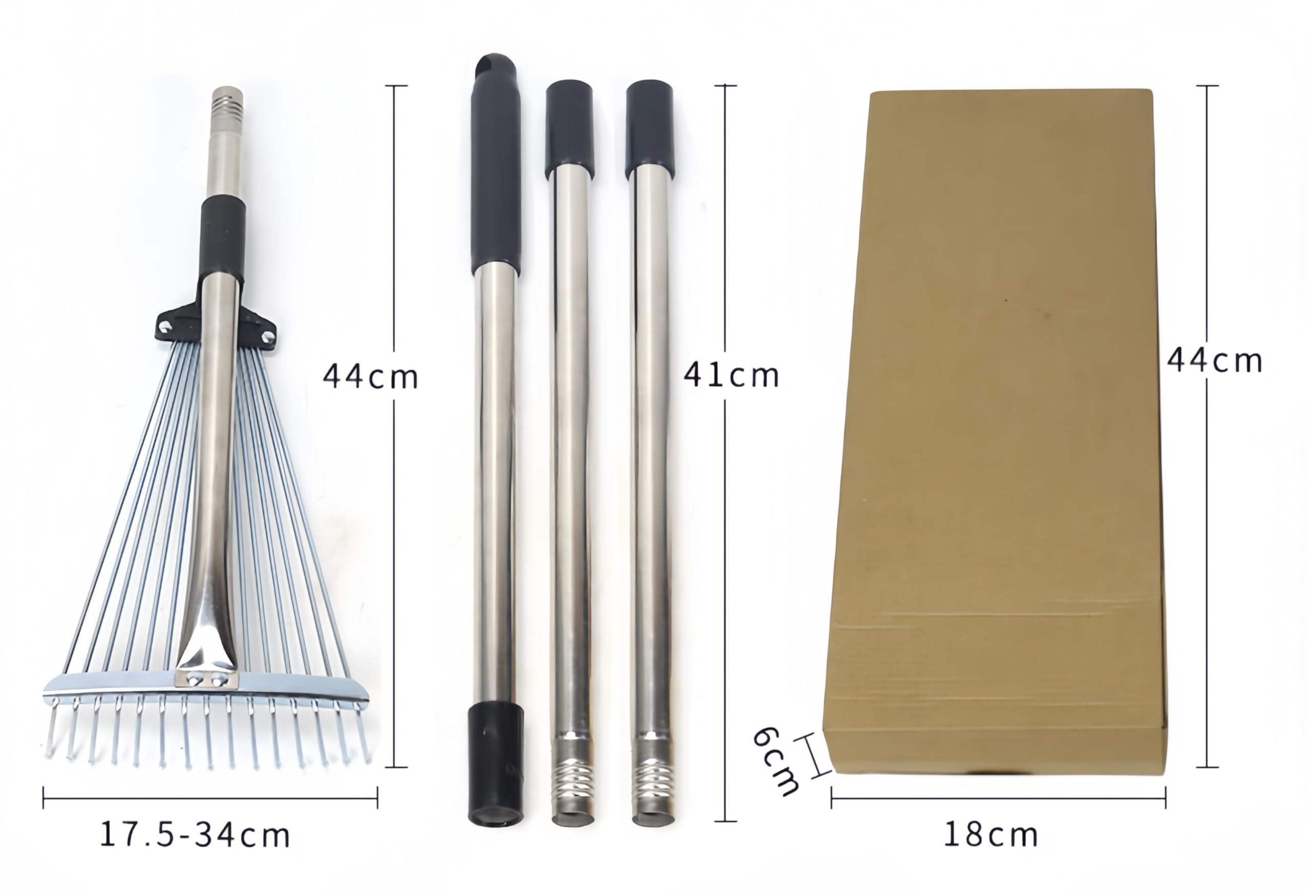 Rastrello da giardino per foglie, rastrello regolabile in metallo resistente per prati, manico lungo 85-175 cm con testa espandibile 17-37 cm, attrezzi da giardino per cortile, prato, arbusti, aiuole