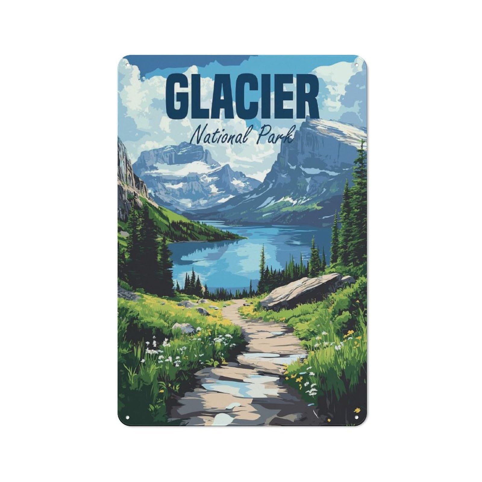 Junmoney Style-14 Tin Wall Plaque 30X20cm With Glacier National Park For Guest Room Or Hallway, A Decorative Christmas Gift For Home Decor Collectors