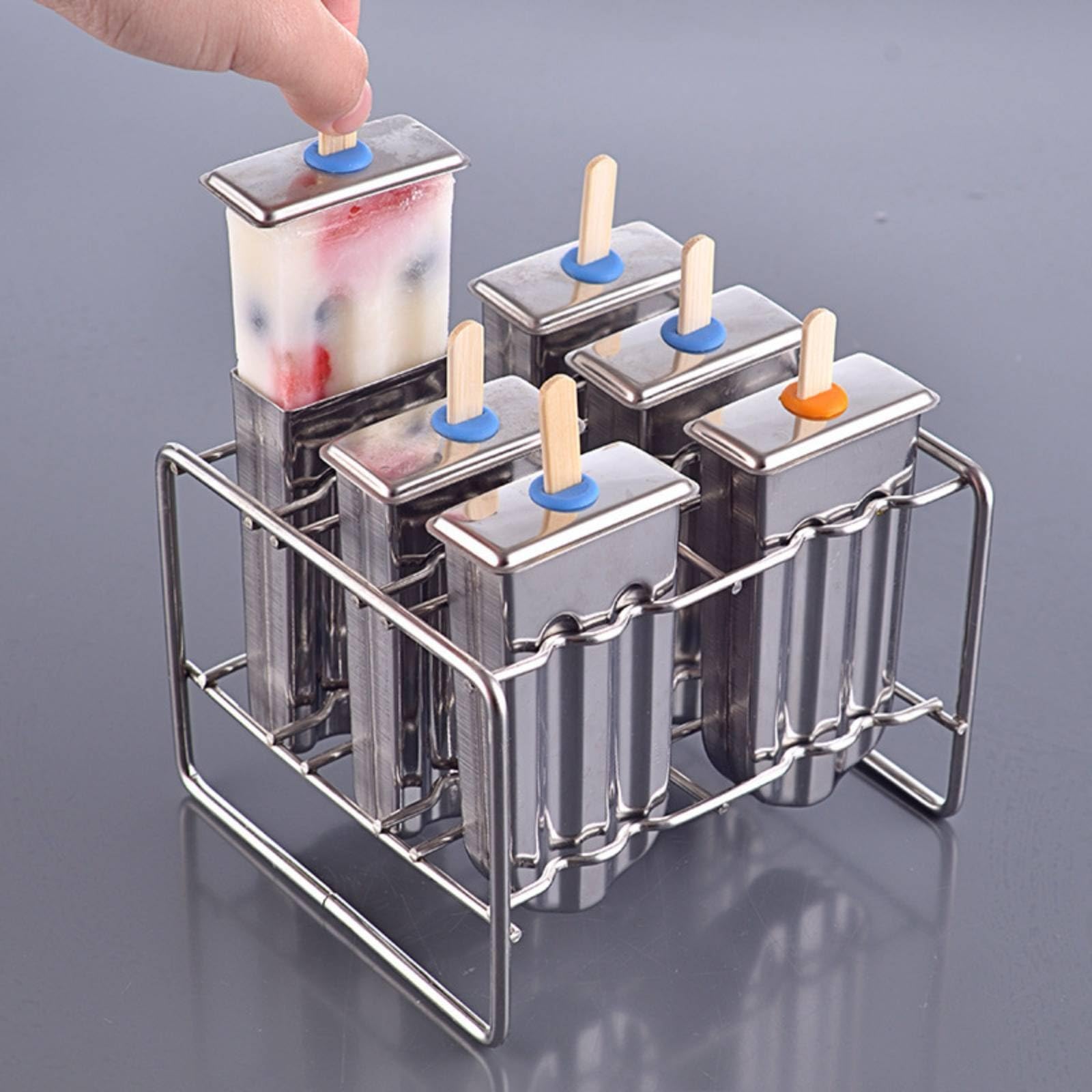 Moule à Esquimaux En Inox Compact Moule à Glace avec Bâtons Pratique Kit Moules à Esquimaux pour Congélateur, 6 Moules À Sucettes Glacées En Forme De Pastèque À Double Fente