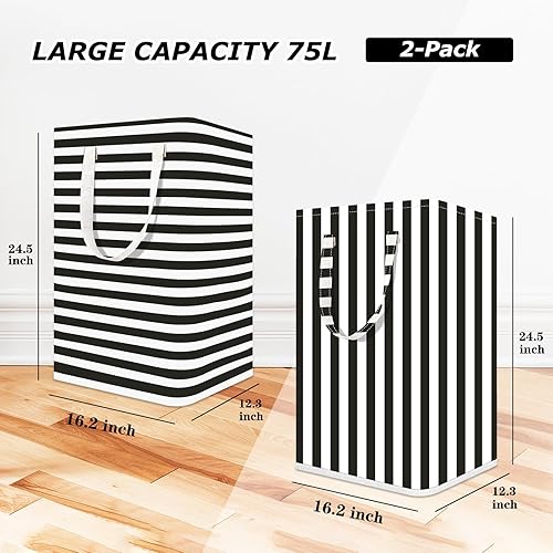 Miniatura 4 de Daixers Paquete de 2 cestas grandes para la ropa sucia, 75 L, impermeable, plegable, con asas extendidas para ropa en el dormitorio familiar (negro)