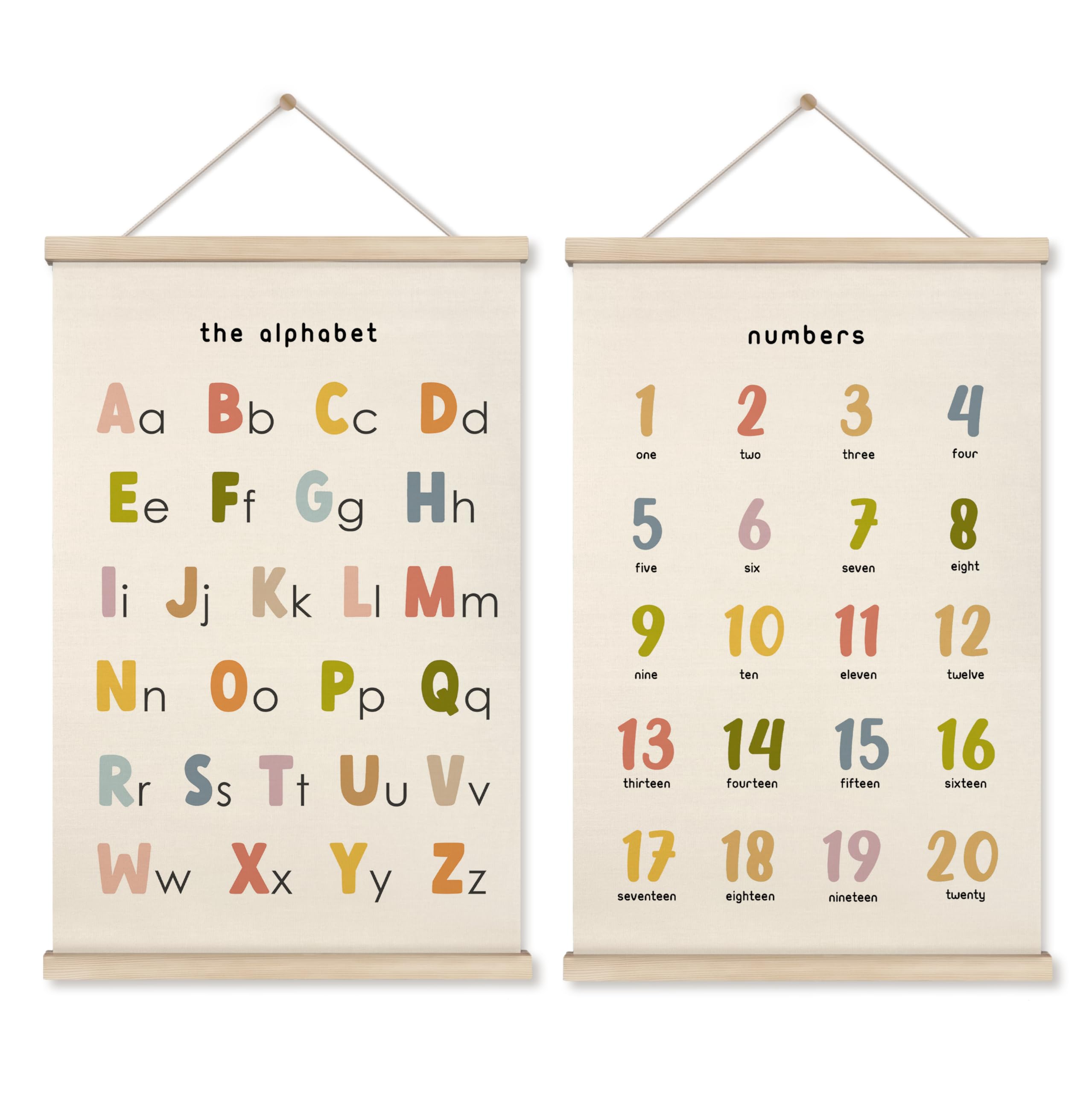 Alphabet Numbers Poster Set Of 2 With Wooden Frames - 16x24 Inch Nursery Wall Decor - View #7