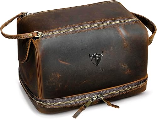 Handadsume Retro genuino Crazy Horse cuero hecho a mano viaje aseo aseo bolsa para hombres - Dopp Kit - Kit de afeitado 771, 774 Marrón, Vintage