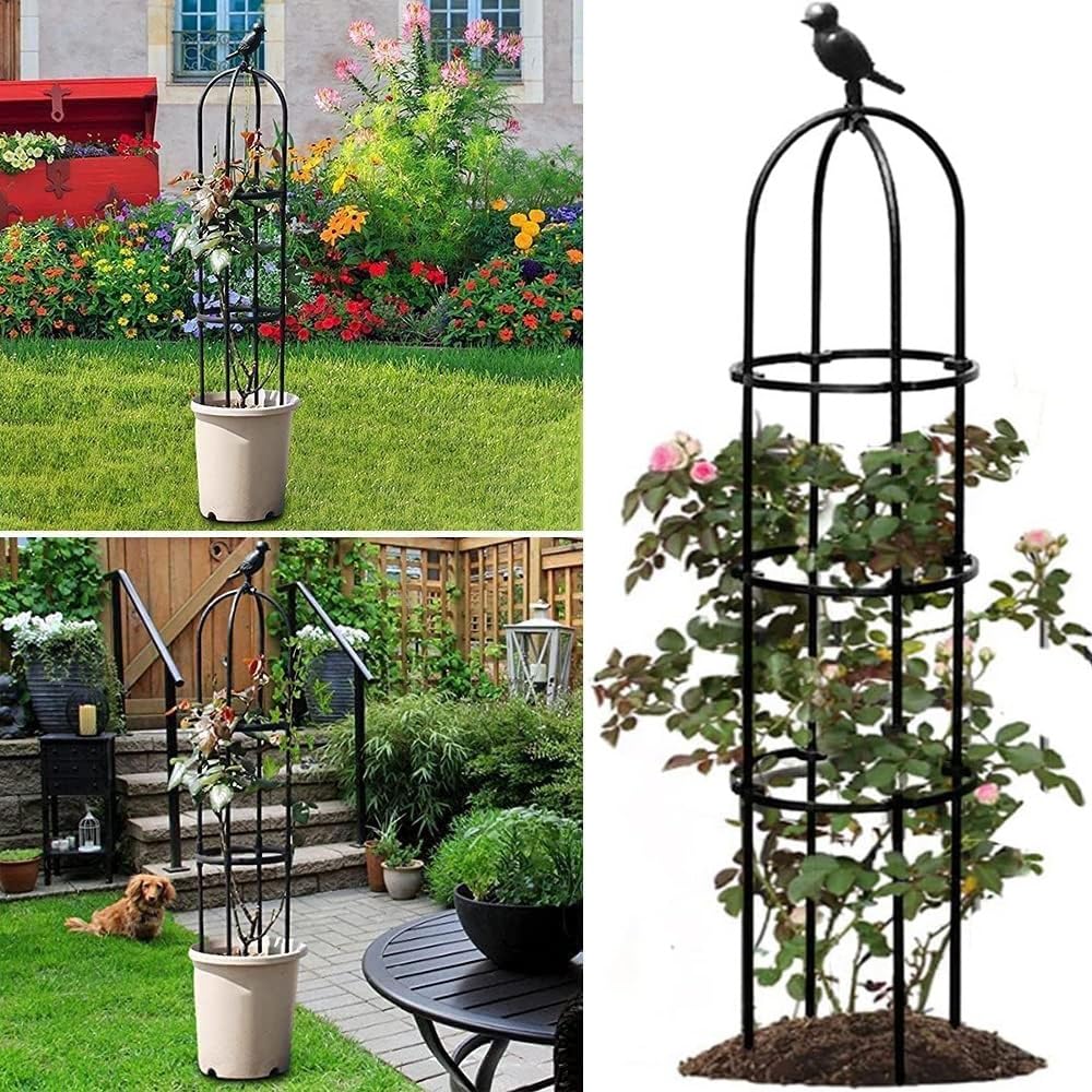 Obelisk Rankhilfe Metall Wetterfest Rankobelisk Gartenspalier 180x50cm 230x50cm 280x50cm 330x50cm für Bepflanzung, Garten Top-Vogeldesign (Color : Black, Size : H280x D50cm(9.2x1.6ft))