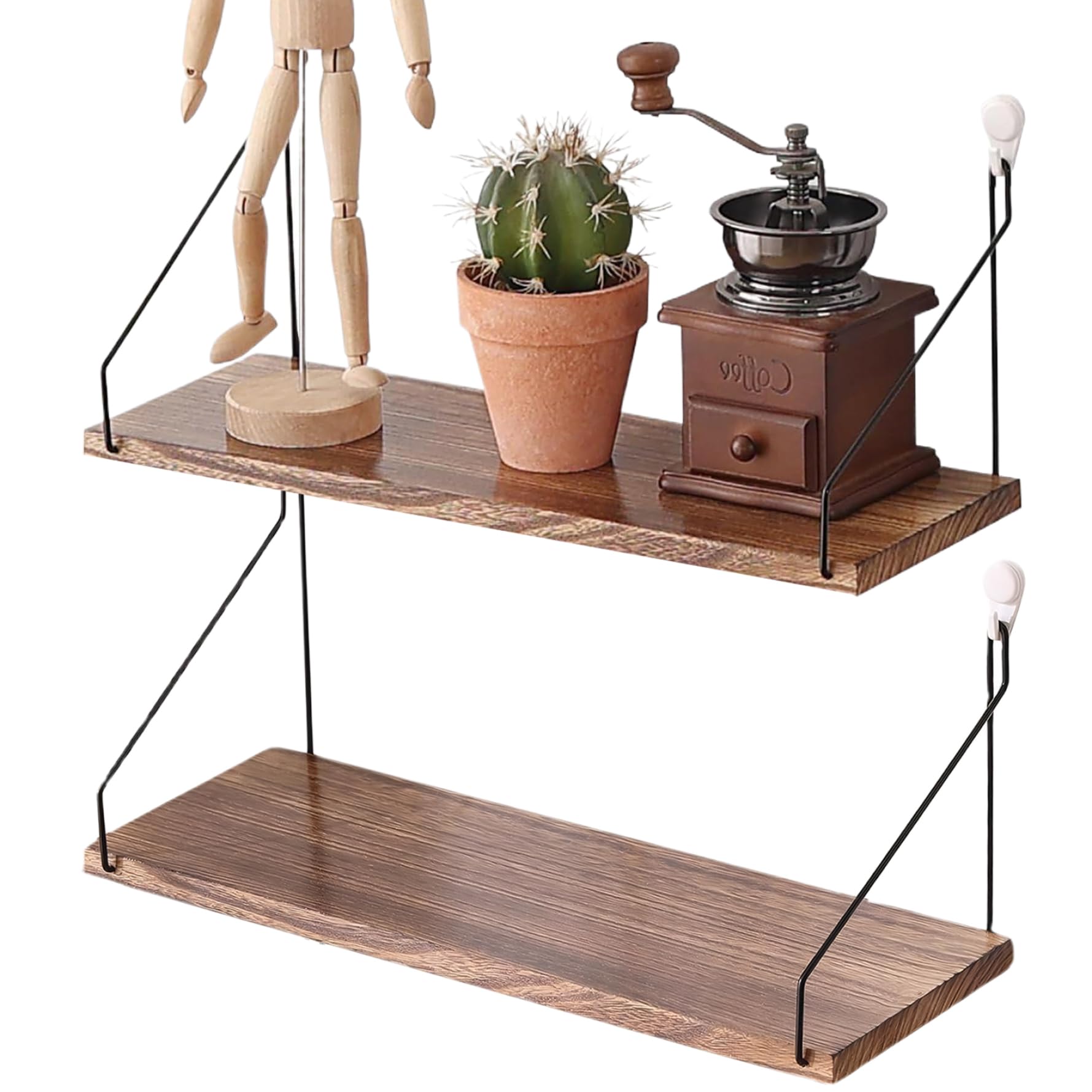 CAKEEYUM 2 estantes flotantes para Pared sin Perforaciones Estantes de Madera de 16 x 6 Pulgadas Aptos para inquilinos con Clavos sin Dejar Rastro Estantes Modernos Minimalistas sin Perforaciones par