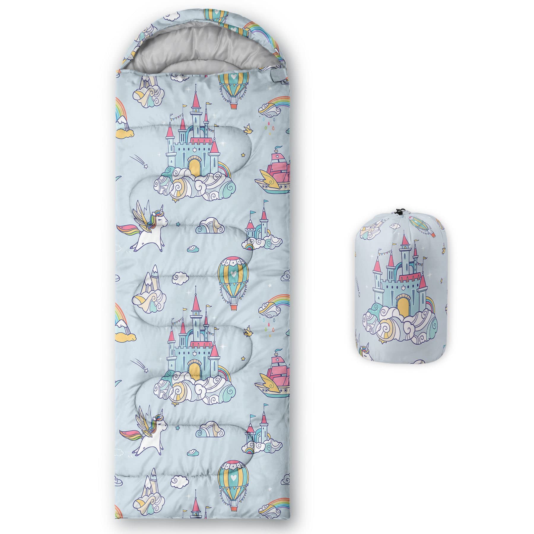 HOSIMA Sleeping Bags for Boys Girls Kids,Unicorn Printed Lightweight Warm Portable Outdoor Indoor Waterproof Cold Resistant Sleeping Bag for Camping Hiking (Unicorn) โ image 1