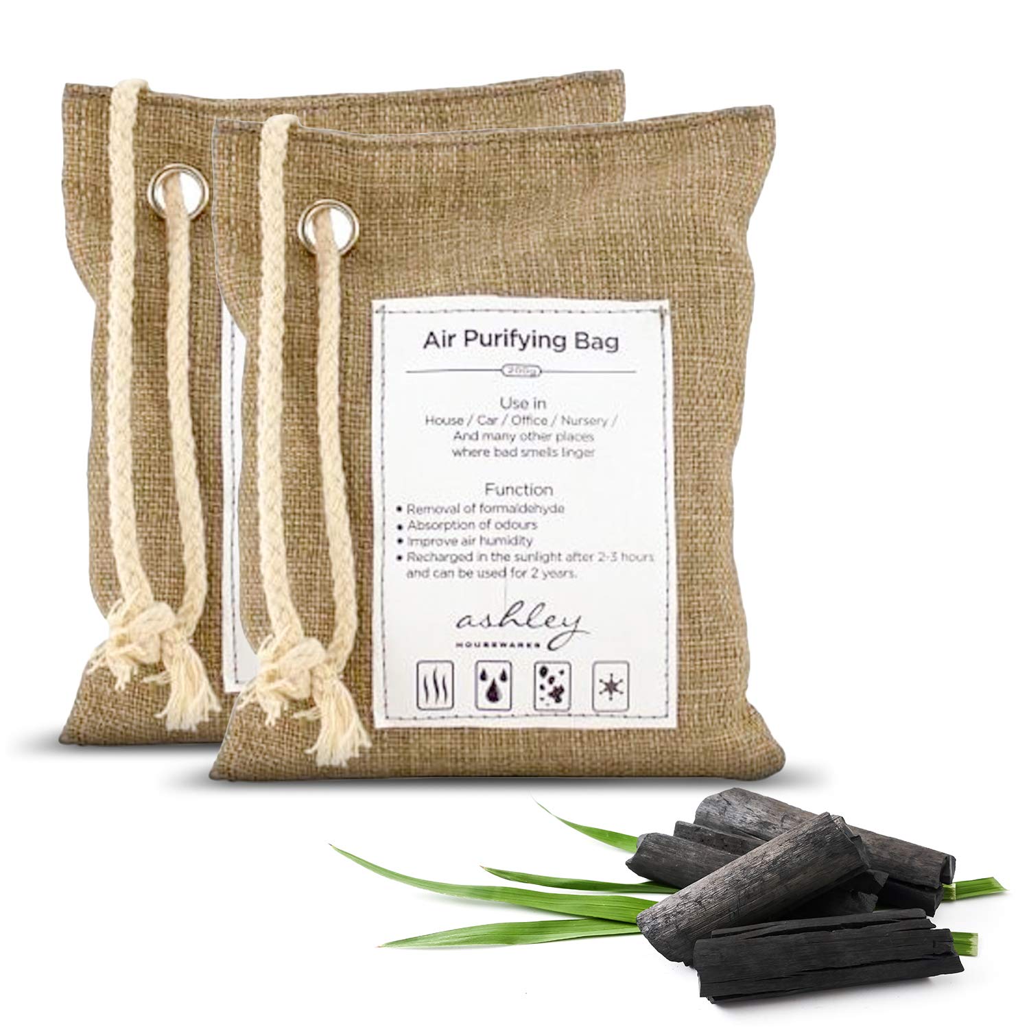 Bamboo Charcoal Air Purifying Bag Activated Charcoal Purifier Bags for Home, Car, Gym - Shoe Deodorizer and Odour Absorber (Pack of 2)