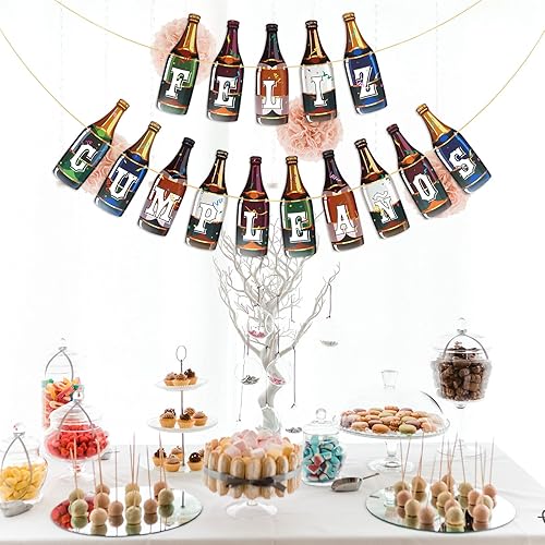 Miniatura 5 de Cartel de Feliz Cumpleanos con forma de botella, decoraciones de fiesta de cumpleaños españolas, decoración de fiesta de cumpleaños temática