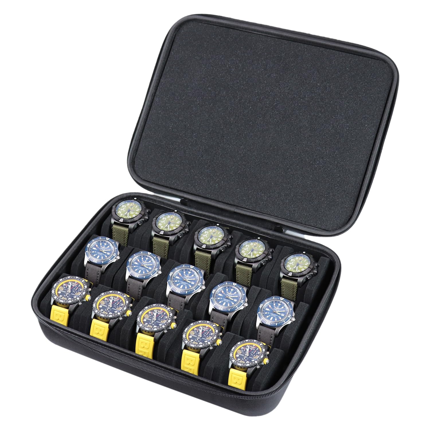 HVMBEUGOS Kai Tian Multi-slot EVA Watch Case for Men, Elegant Watch Box with Mechanical Combination Lock and Airtag Holder for Privacy (15 Compartments)