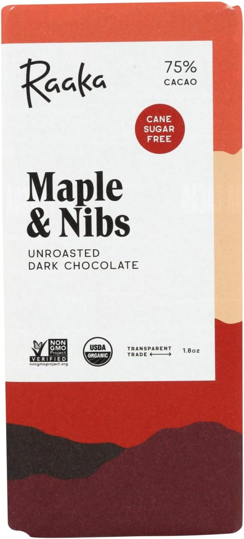 Raaka Chocolate 75% Maple and Nibs Chocolate Bar, 1.8 Oz